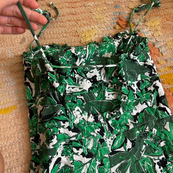 midi green patterned dress with cinched back and tie straps - Picture 5 of 6